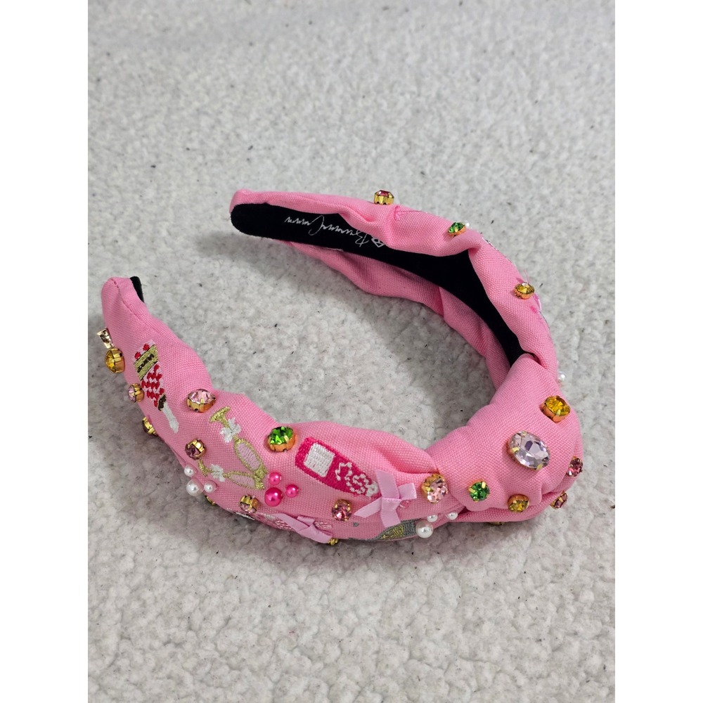 Brianna Cannon Pink Champagne Party Headband Crystals Pearls Embroidered Knotted